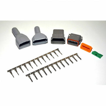 Deutsch DT 12-Pin Connector Kit, 14-16AWG Open Barrel Contacts & Gray Boots