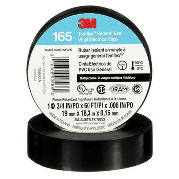 3M Temflex Vinyl Electrical Tape 165, 3/4 in x 60 ft, Black (100 Pack)