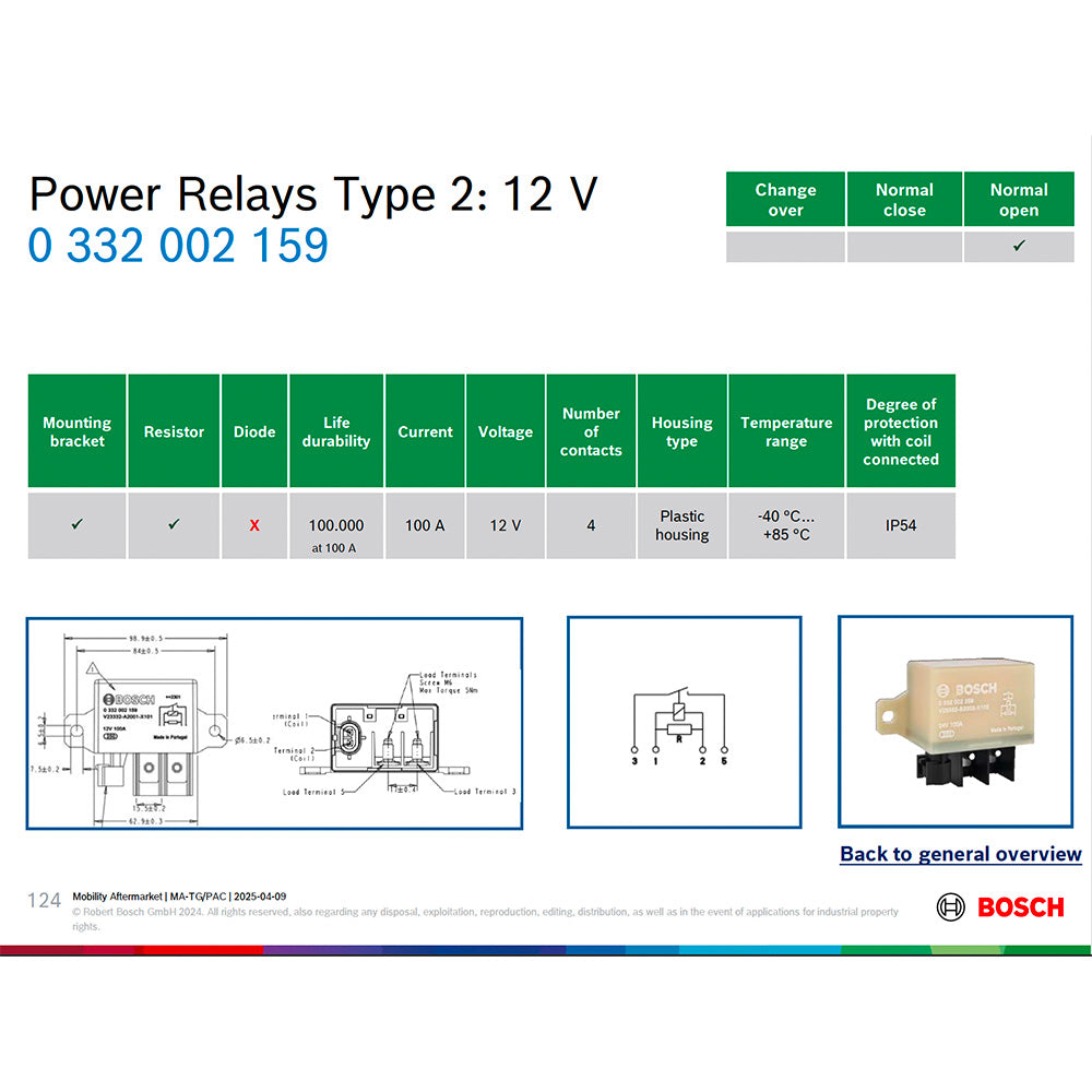 (Discontinued) Bosch 0332002156 Normal Open Power Relays - 12 V, 75 A (Alternative model 0332002159)