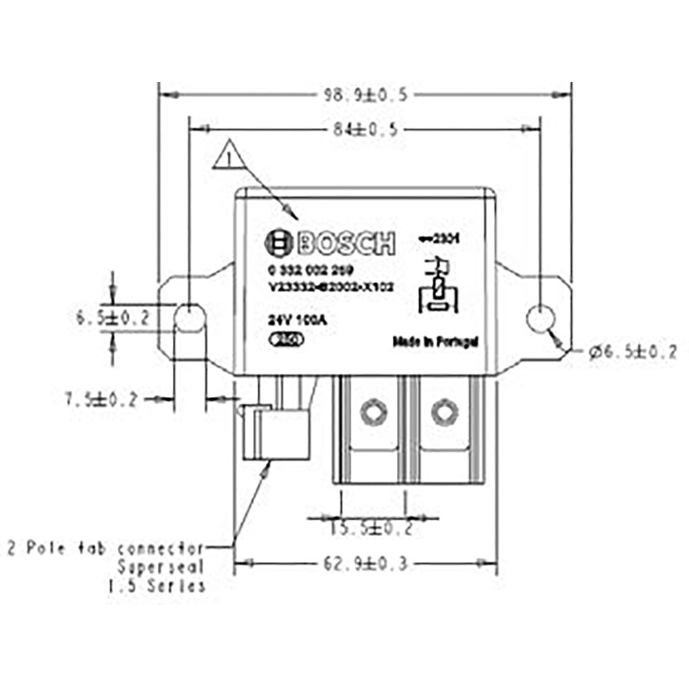 Bosch 0332002259 Normal Open Power Relays, 24V, 100A, Resistor, IP54
