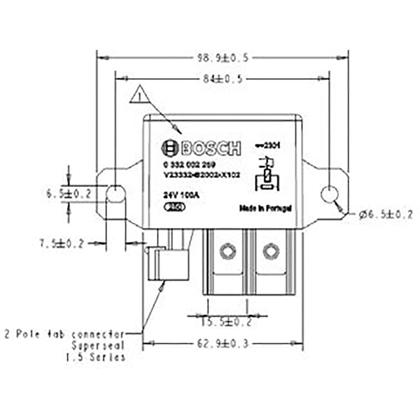 Bosch 0332002259 Normal Open Power Relays, 24V, 100A, Resistor, IP54