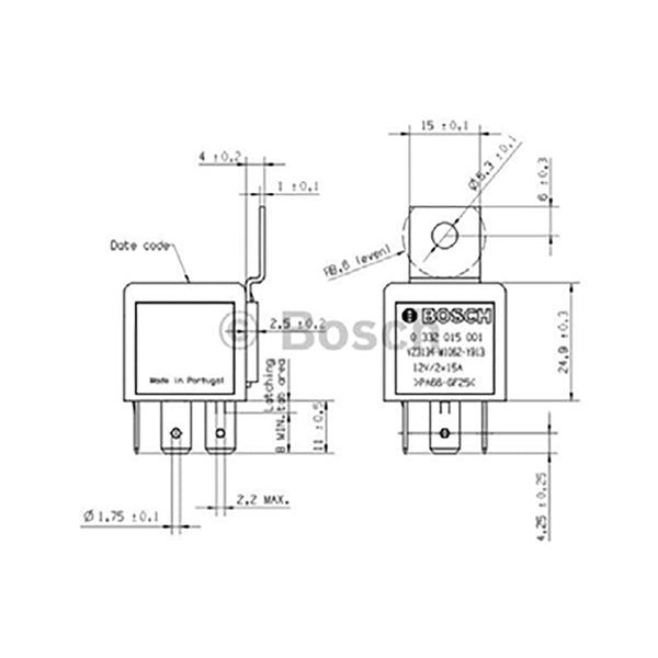 Bosch 0332015001 Normal Open Mini Relay, 5 Pins 12V 2x15 A