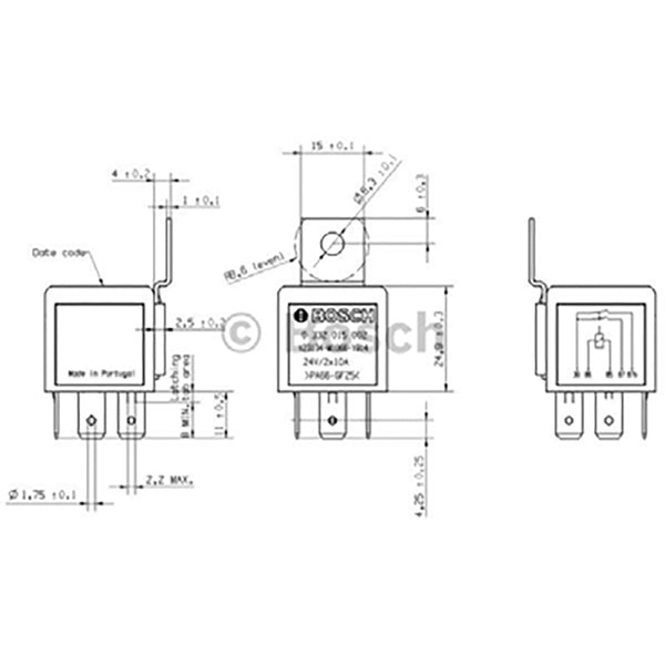 Bosch 0332015002 Normal Open Mini Relay, 5 Pins 24V 2x10 A
