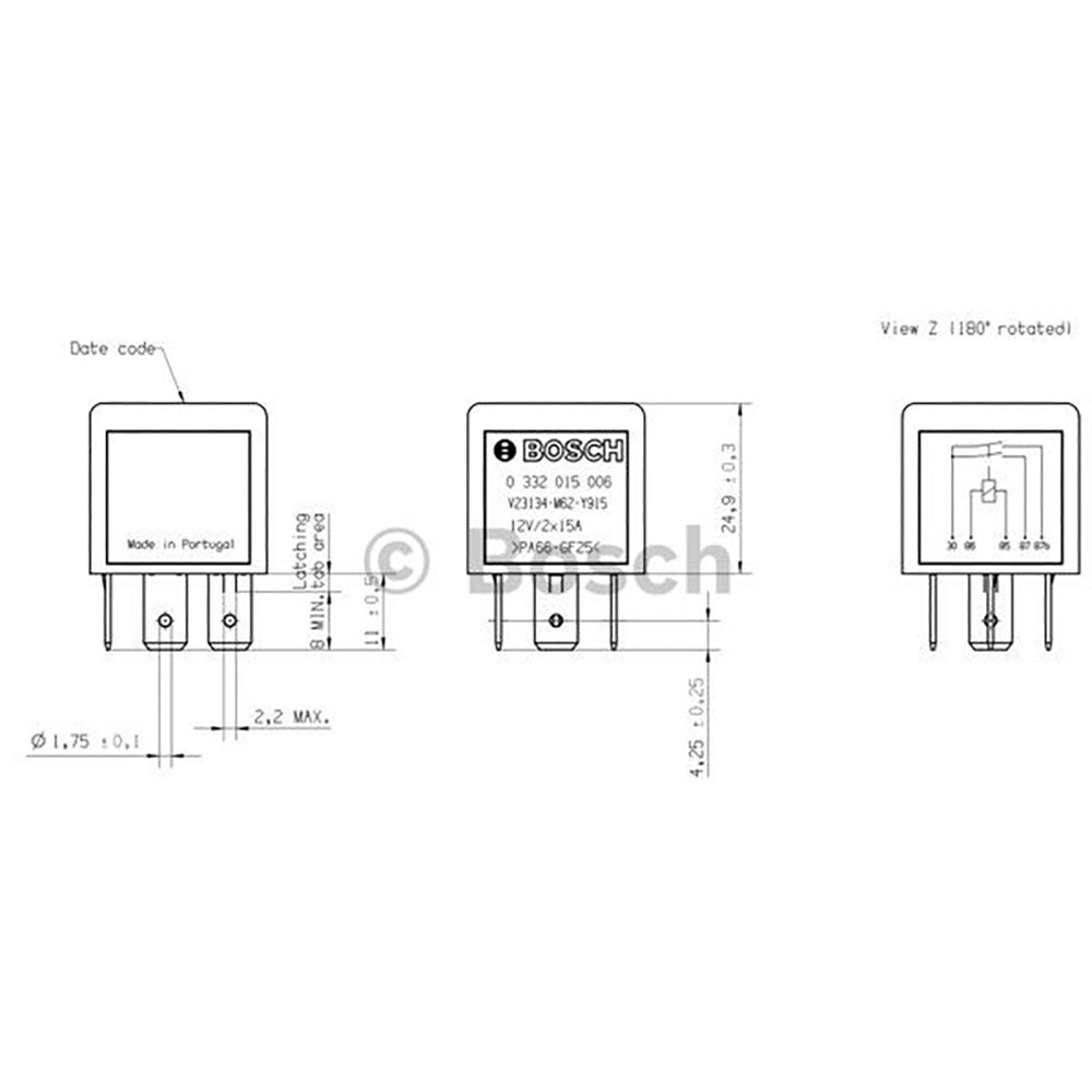 Bosch 0332015006 Normal Open Mini Relay, 5 Pins 12V 2x15 A