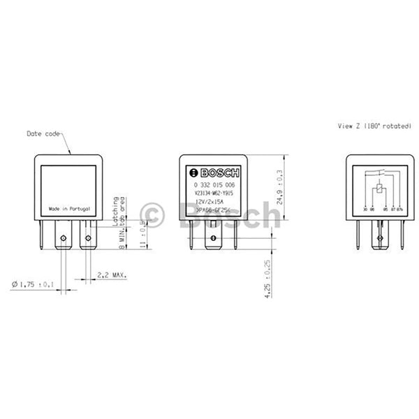 Bosch 0332015006 Normal Open Mini Relay, 5 Pins 12V 2x15 A