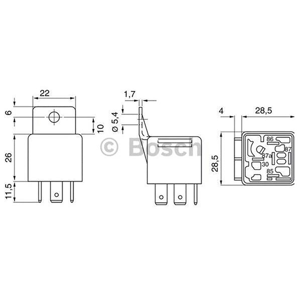 BOSCH 0332019203 Normal Open Mini Relay, 5 Pins, 24 V, 20 A (REPLACE BY 0986332200)