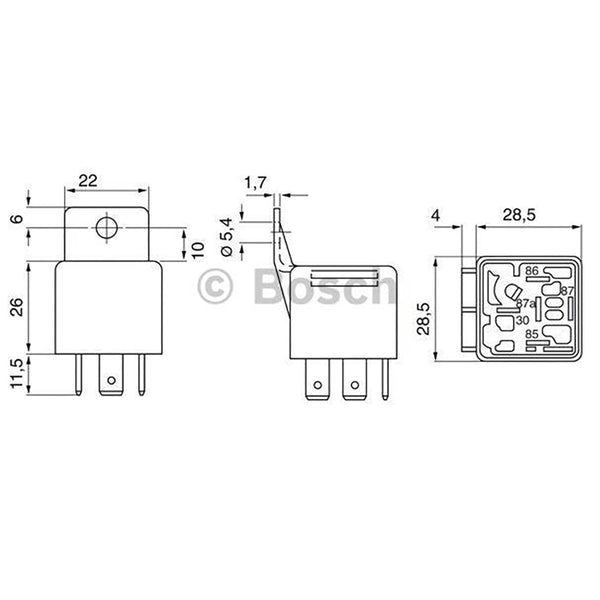 BOSCH 0332209150 Changeover Mini Relay - 5 Pins, 12 V, 30/20 A (SUPERSEDED BY 0986332400)