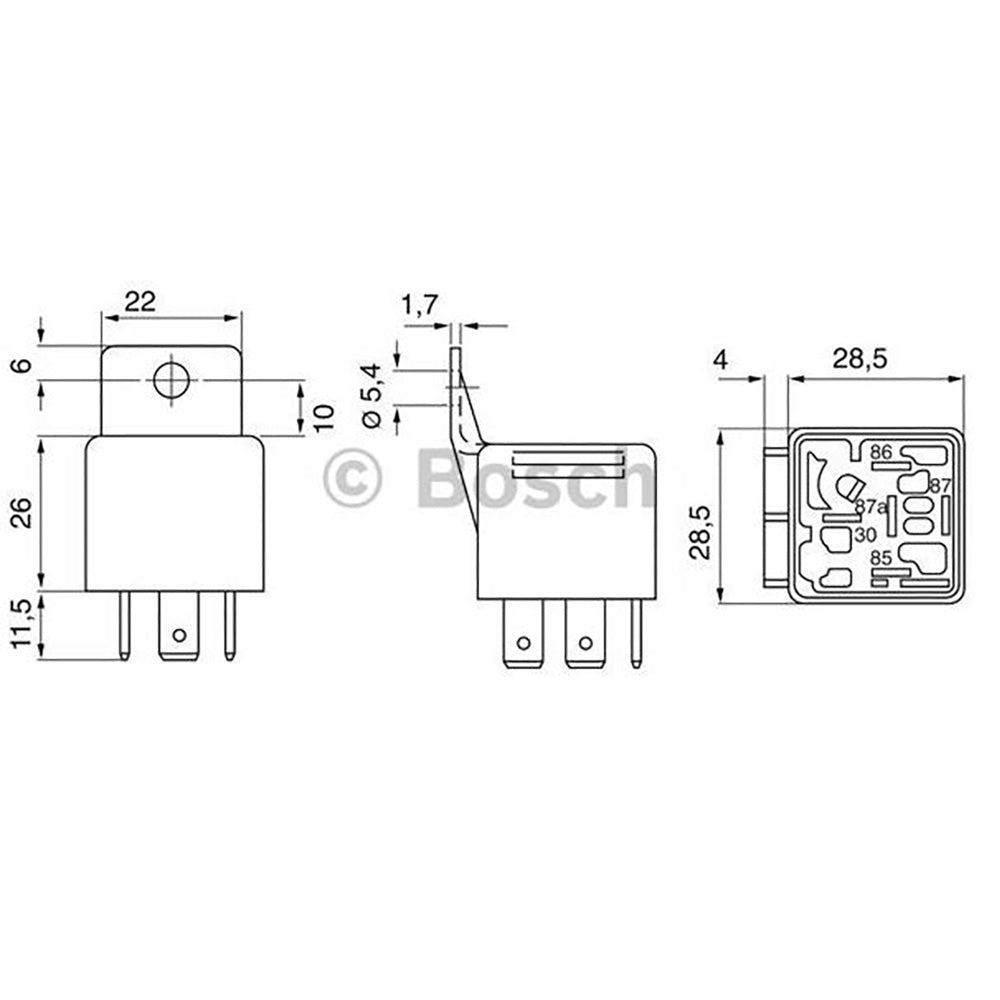 BOSCH 0332209158 Changeover Mini Relay, Diode, 5 Pins, 12 V, 20/30 A (Replace by 0986332402)