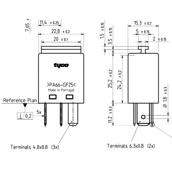 BOSCH 0986332004 Changeover Micro Relay - 5 Pins, 12V, 15A, T-Bar, Resistor