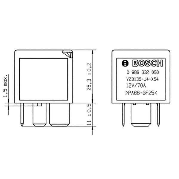 Bosch 0986332050 Normal Open Power Relay, Resistor, 12V, 70A, IP54