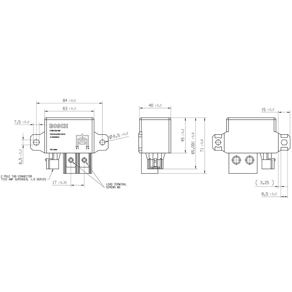Bosch 0986332086 Normal Open Power Relay - 12 V, 150 A