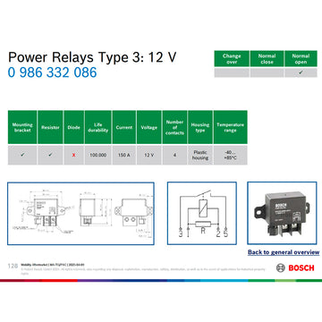 Bosch 0986332086 Normal Open Power Relay - 12 V, 150 A