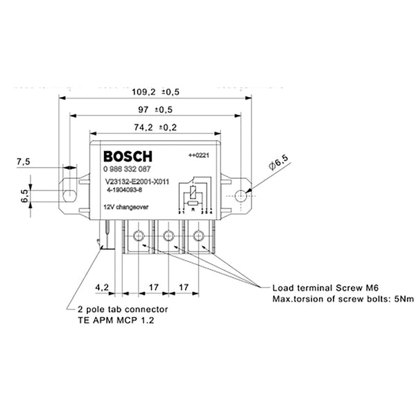 Bosch 0986332087 Changeover Power Relays - 5 Contacts, 12 V, 150 A