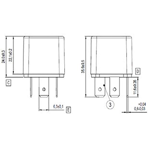 BOSCH 0986332211 Normal Open Mini Relay, Resistor, 4 Pins, 12 V, 30 A
