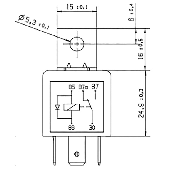 BOSCH 0986332402 Changeover Mini Relay, Diode, 5 Pins, 12 V, 20/30 A