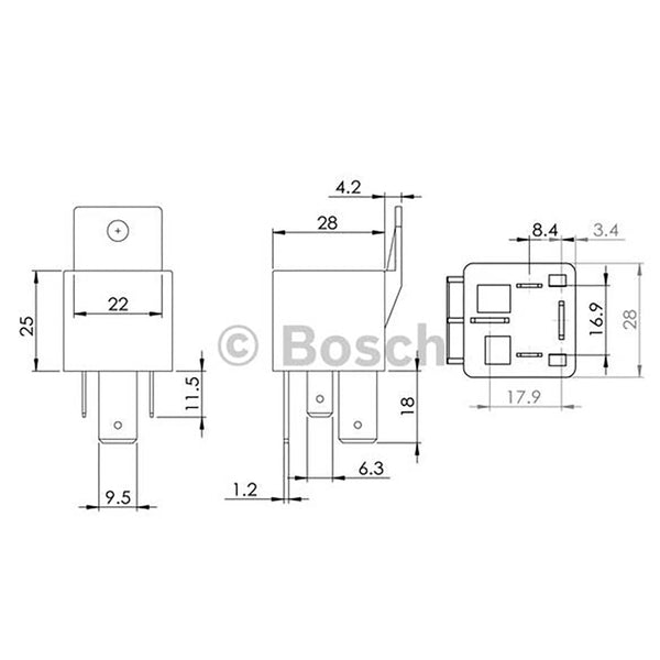 BOSCH 0986AH0081 Normal Open Mini Relay, 24V, 30A, 4 Pins