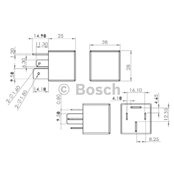 Bosch 0986AH0082 Normal Open Mini Relay, 4 Pins, 12V 70A