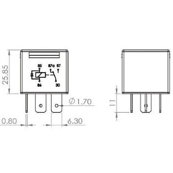 Bosch 0986AH0135 Change Over Mini Relay, 5 Pins, 12V, 40/20 A, Diode