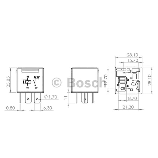 BOSCH 0986AH0204 Normal Open Mini Relay, 24V, 30A, 4 Pins, Resistor