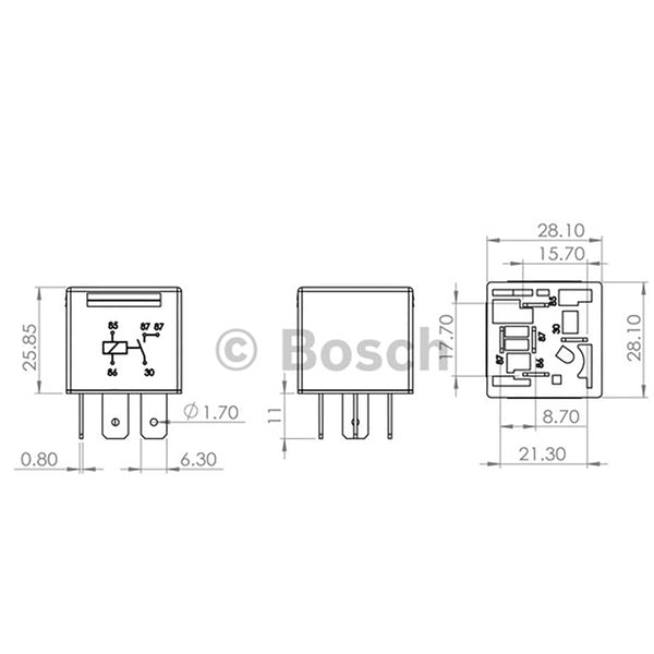 Bosch 0986AH0251 Normal Open Mini Relay, 5 Pins 12V 30A