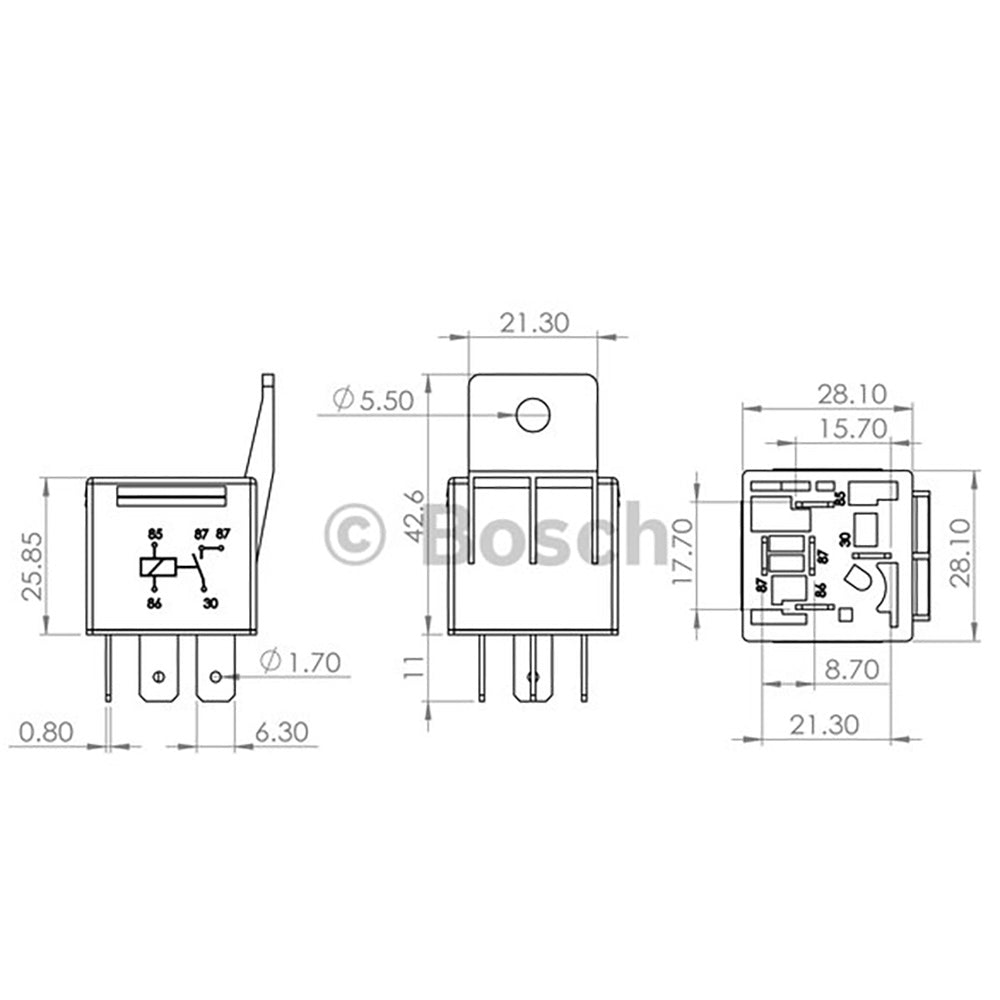 BOSCH 0986AH0253 Normal Open Mini Relay, 24V, 20A, 5 Pins