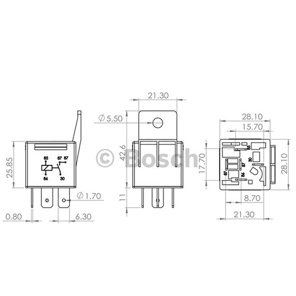 BOSCH 0986AH0253 Normal Open Mini Relay, 24V, 20A, 5 Pins