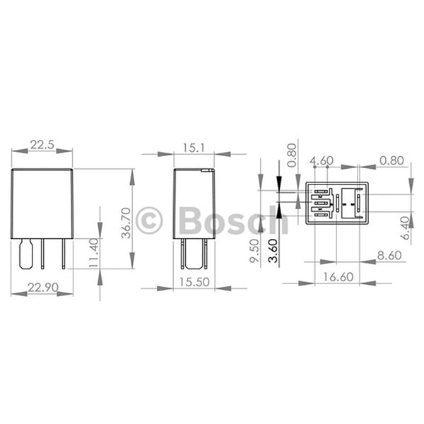 Bosch 0986AH0320 Normal Open Nano Relay, 4 Pins, 12V, 20A