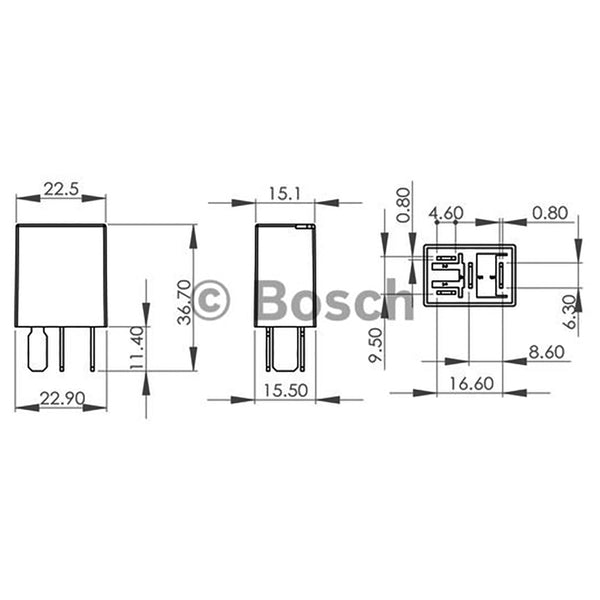Bosch 0986AH0322 Normal Open Micro Relay, 4 Pins, 12V, 30A, Diode