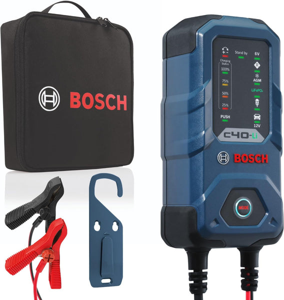 Bosch C40-Li 5A 6V/12V Next-Gen Smart Battery Charger (Compatible with AGM, EFB, GEL, SLI, LiFeP04)
