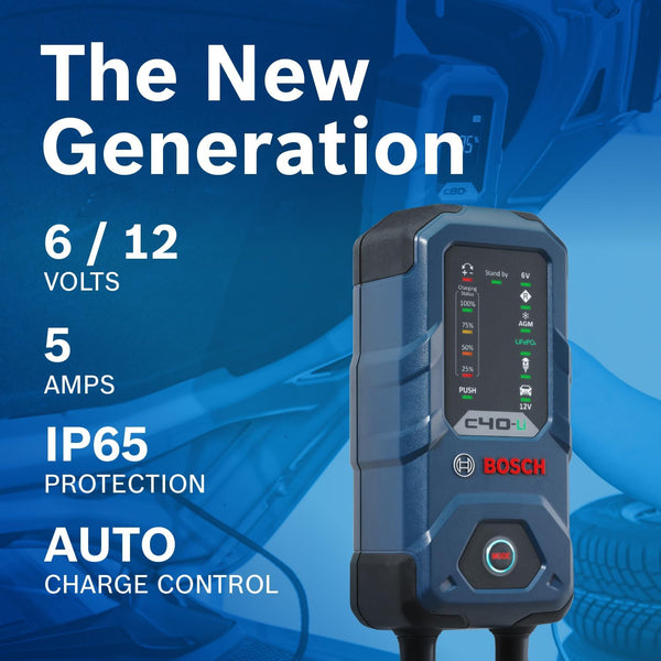 Bosch C40-Li 5A 6V/12V Next-Gen Smart Battery Charger (Compatible with AGM, EFB, GEL, SLI, LiFeP04)