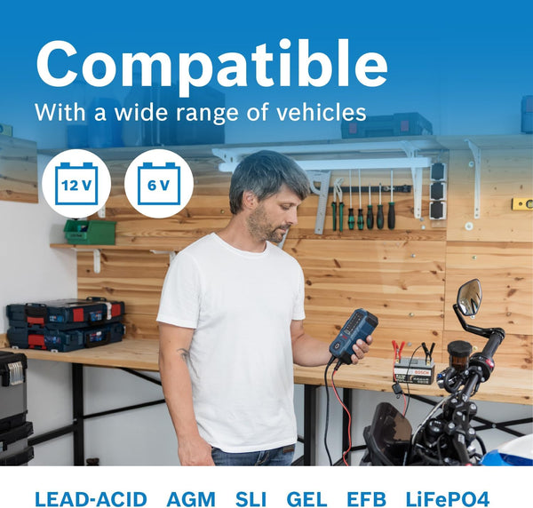 Bosch C40-Li 5A 6V/12V Next-Gen Smart Battery Charger (Compatible with AGM, EFB, GEL, SLI, LiFeP04)