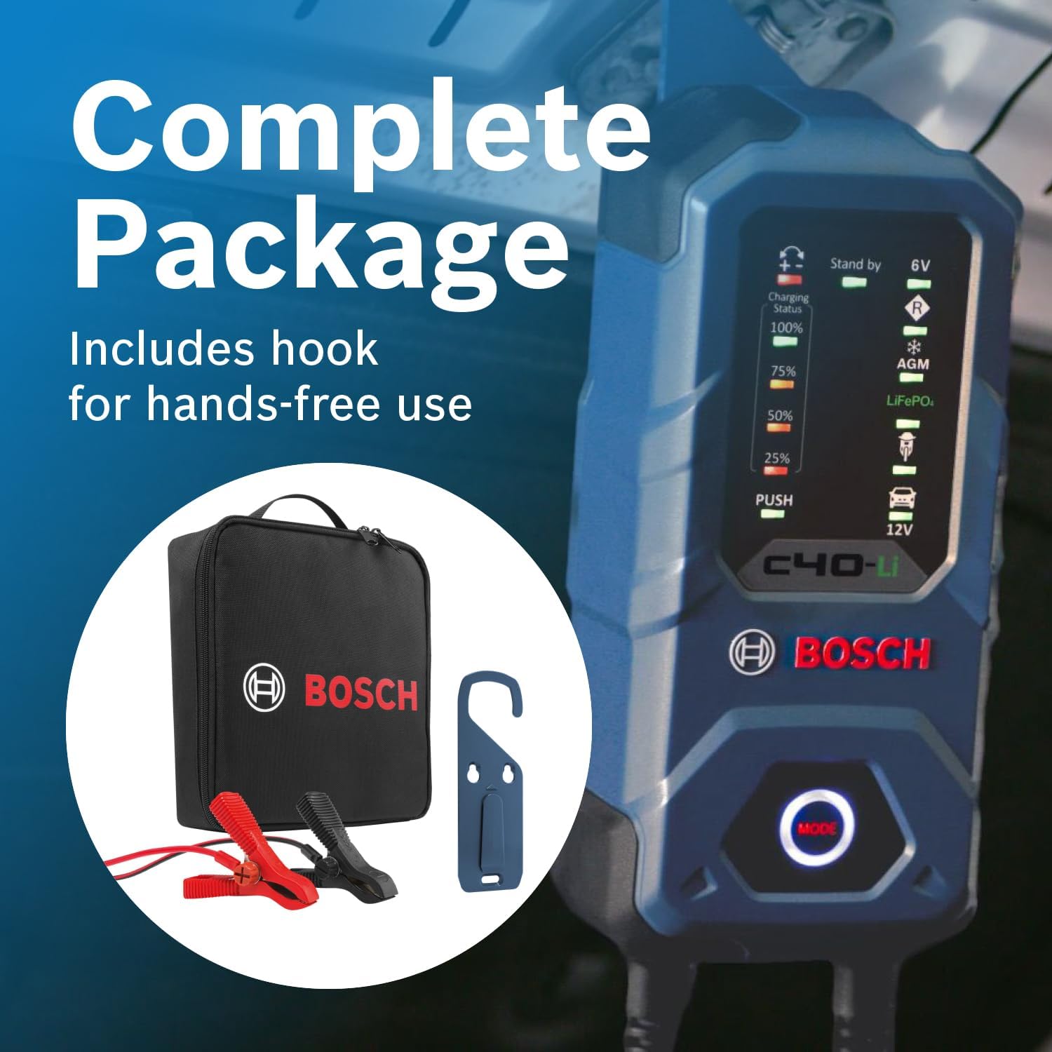 Bosch C40-Li 5A 6V/12V Next-Gen Smart Battery Charger (Compatible with AGM, EFB, GEL, SLI, LiFeP04)