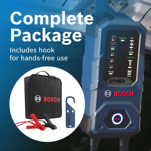 Bosch C40-Li 5A 6V/12V Next-Gen Smart Battery Charger (Compatible with AGM, EFB, GEL, SLI, LiFeP04)