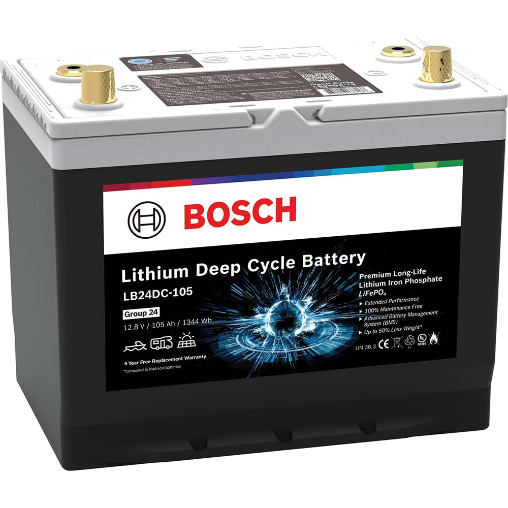 BOSCH LB24DC105 Deep Cycle Marine/RV Solar Lithium Battery, Group 24, 105 Ah