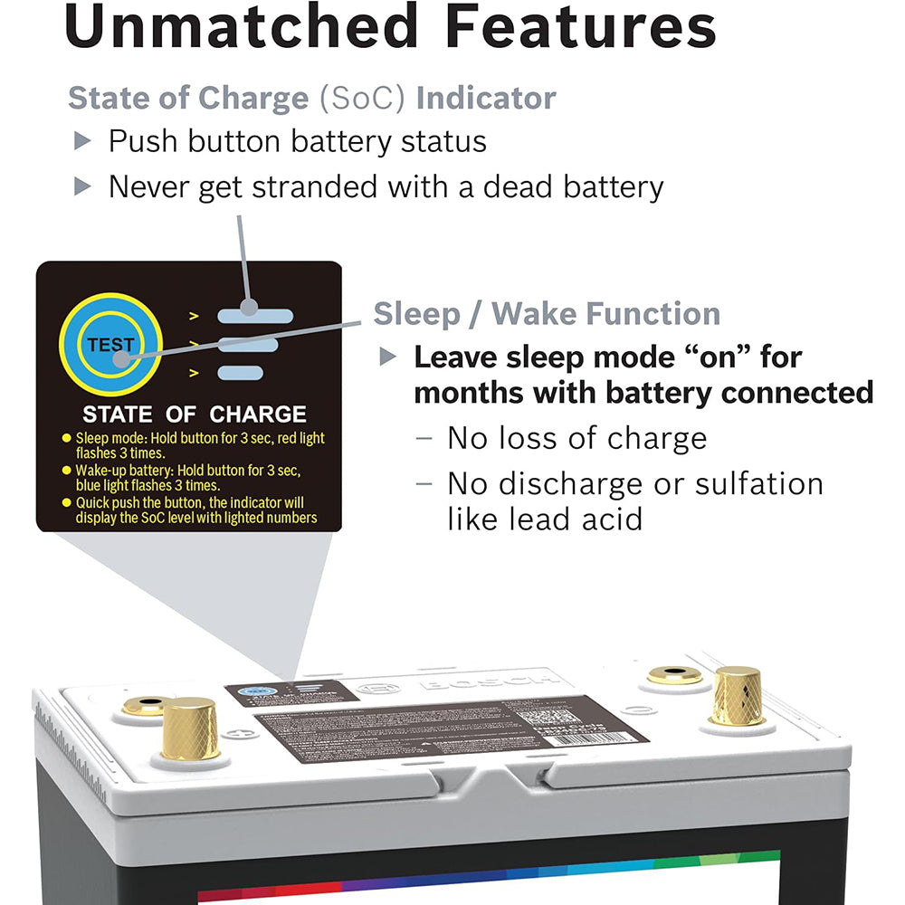 BOSCH LB24DC105 Deep Cycle Marine/RV Solar Lithium Battery, Group 24, 105 Ah