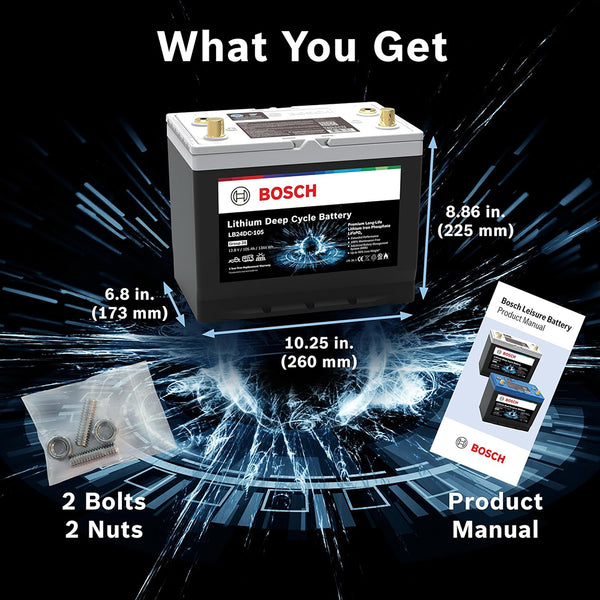 BOSCH LB24DC105 Deep Cycle Marine/RV Solar Lithium Battery, Group 24, 105 Ah