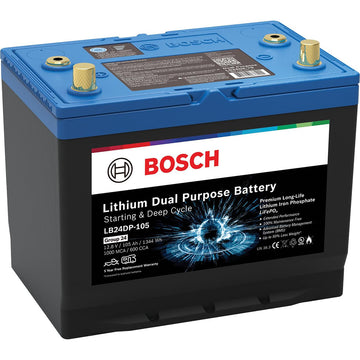 BOSCH LB24DP105 Dual Purpose Marine/RV Solar Lithium Battery, Group 24, 105 Ah
