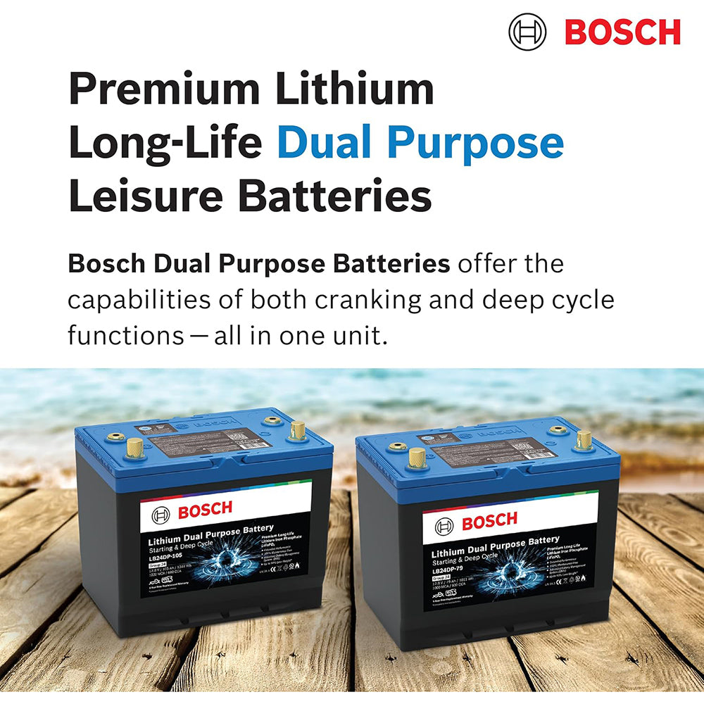 BOSCH LB24DP105 Dual Purpose Marine/RV Solar Lithium Battery, Group 24, 105 Ah