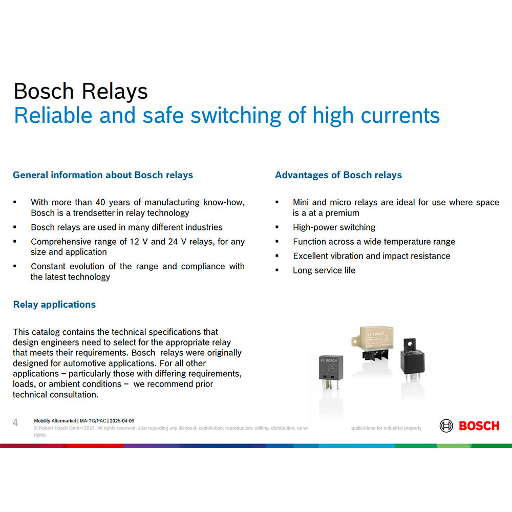 Bosch 0332002256 Normal Open Power Relay, 24V, 50A (Alternative model 0332002259)