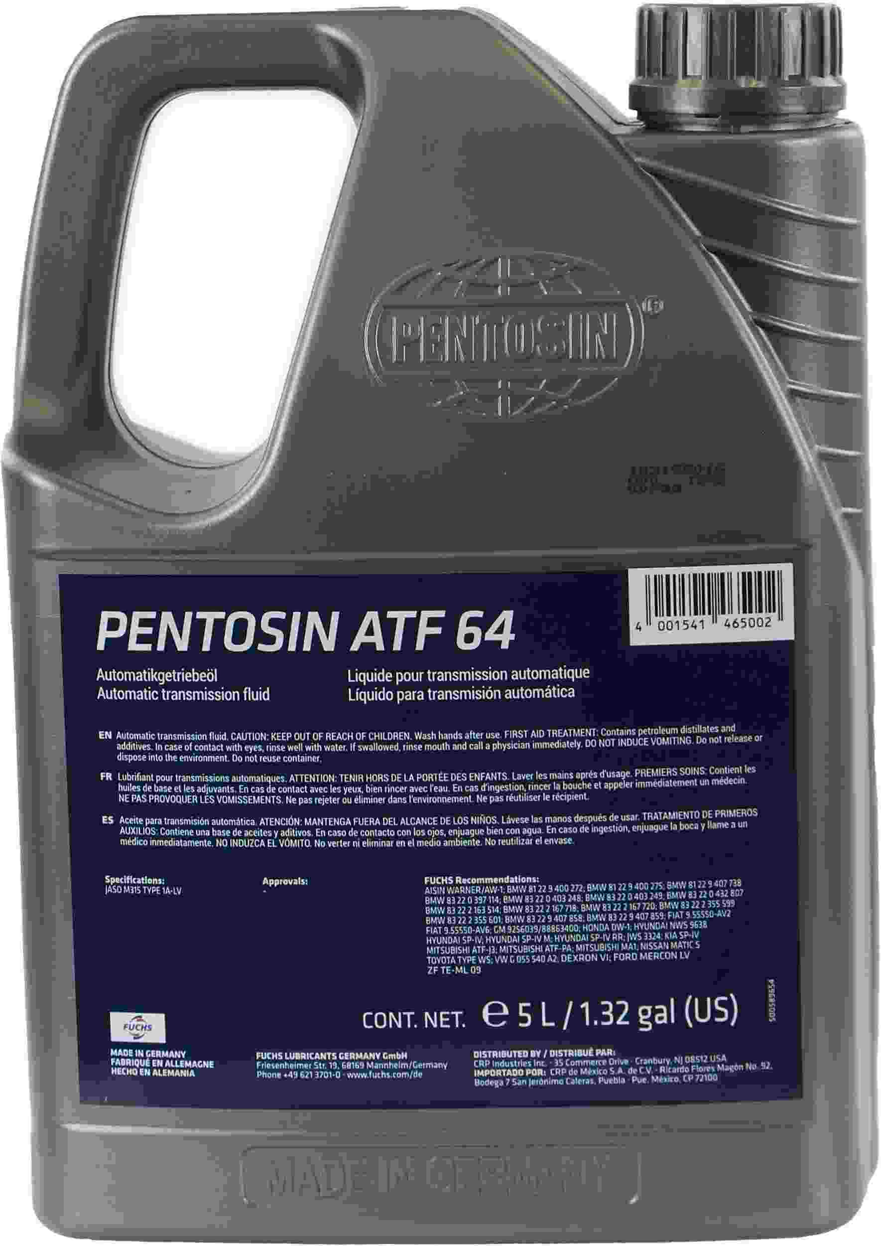 Pentosin 1058215 ATF 64 EV READY Long-Life Fully Synthetic Automatic Transmission Fluid, 5 Liter