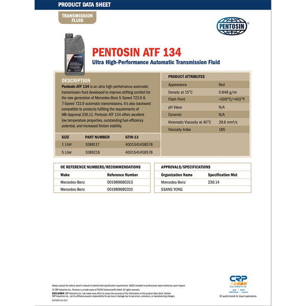 Pentosin 1089216 ATF 134 FE for MB 236.15 , 5 Liter