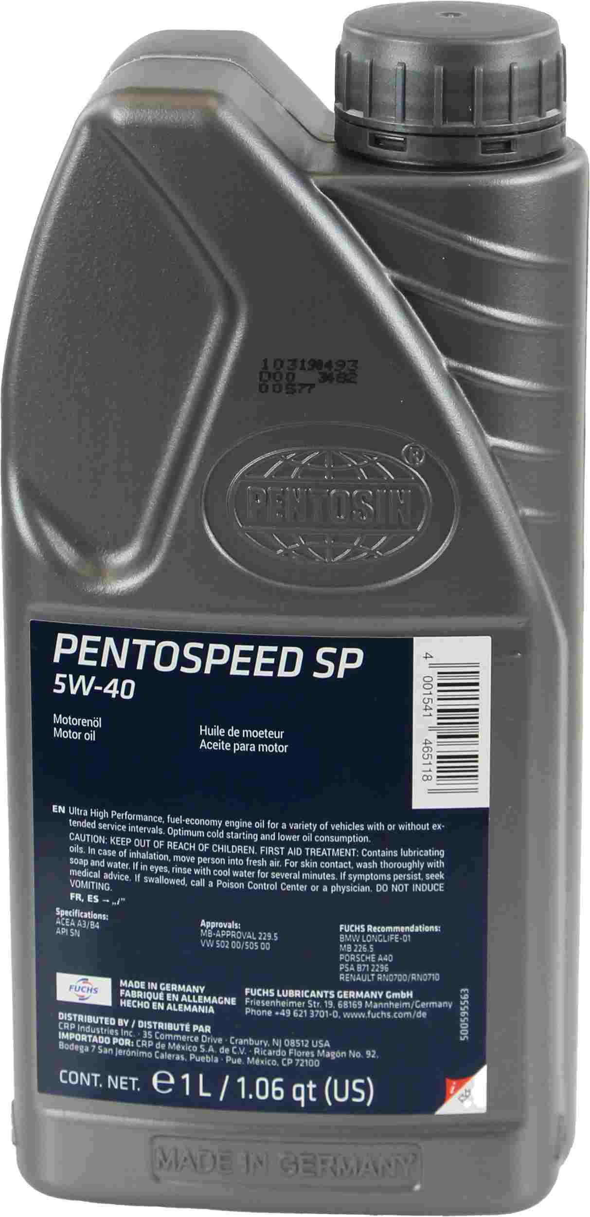 Pentosin 8044107 SUPER PERFORMANCE 5W-40 Fully Synthetic Extended Life Engine Oil, 1 Liter