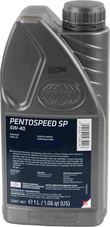 Pentosin 8044107 SUPER PERFORMANCE 5W-40 Fully Synthetic Extended Life Engine Oil, 1 Liter