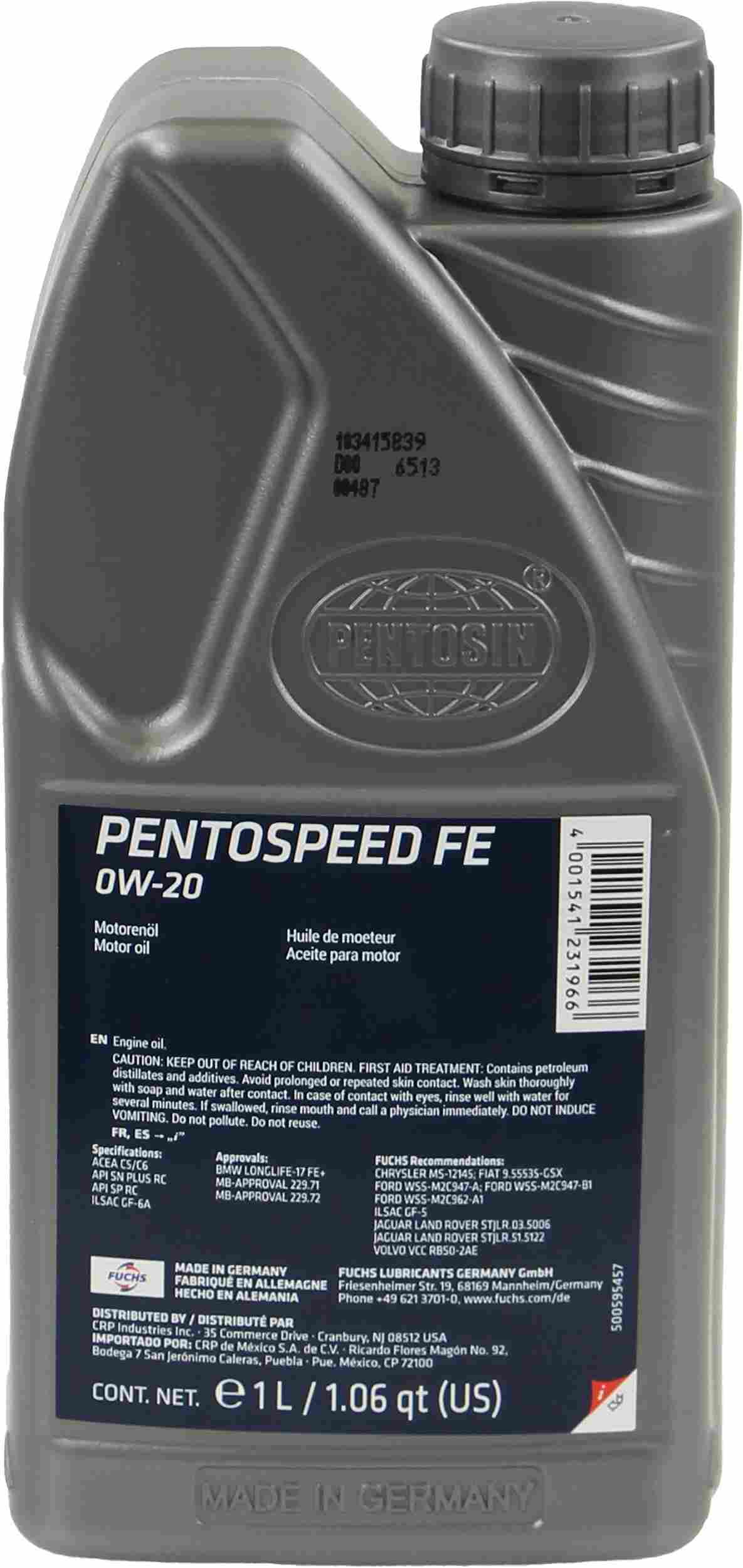 Pentosin 8044317 Pentospeed 0W-20 Synthetic Motor Oil, 1 Liter