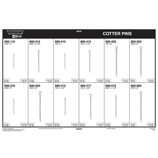 Dorman 030-136 Cotter Pin Tech Tray - 12 SKUs - 390 Pcs