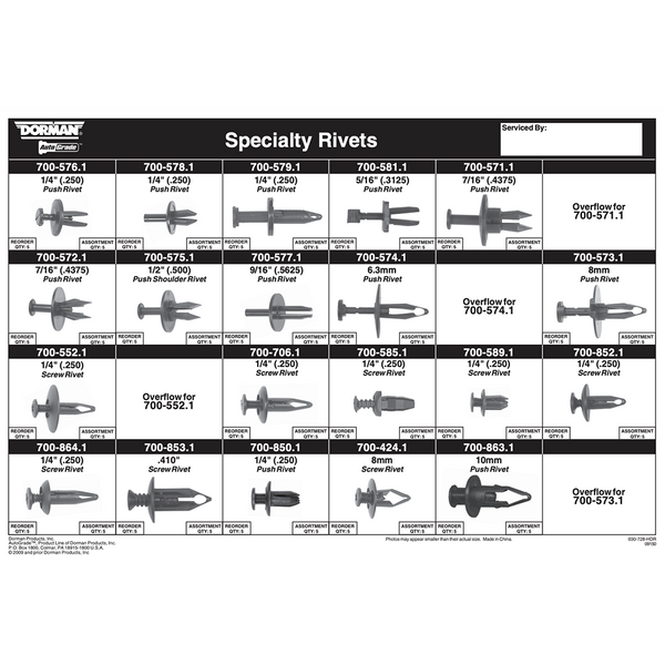 Dorman 030-728 Body Retainer Tech Tray - Push-in/Screw-in Retainers