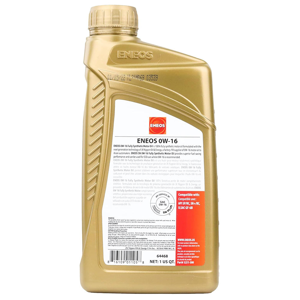 ENEOS 3251300 0W-16 Fully Synthetic Motor Oil, 1-Quart