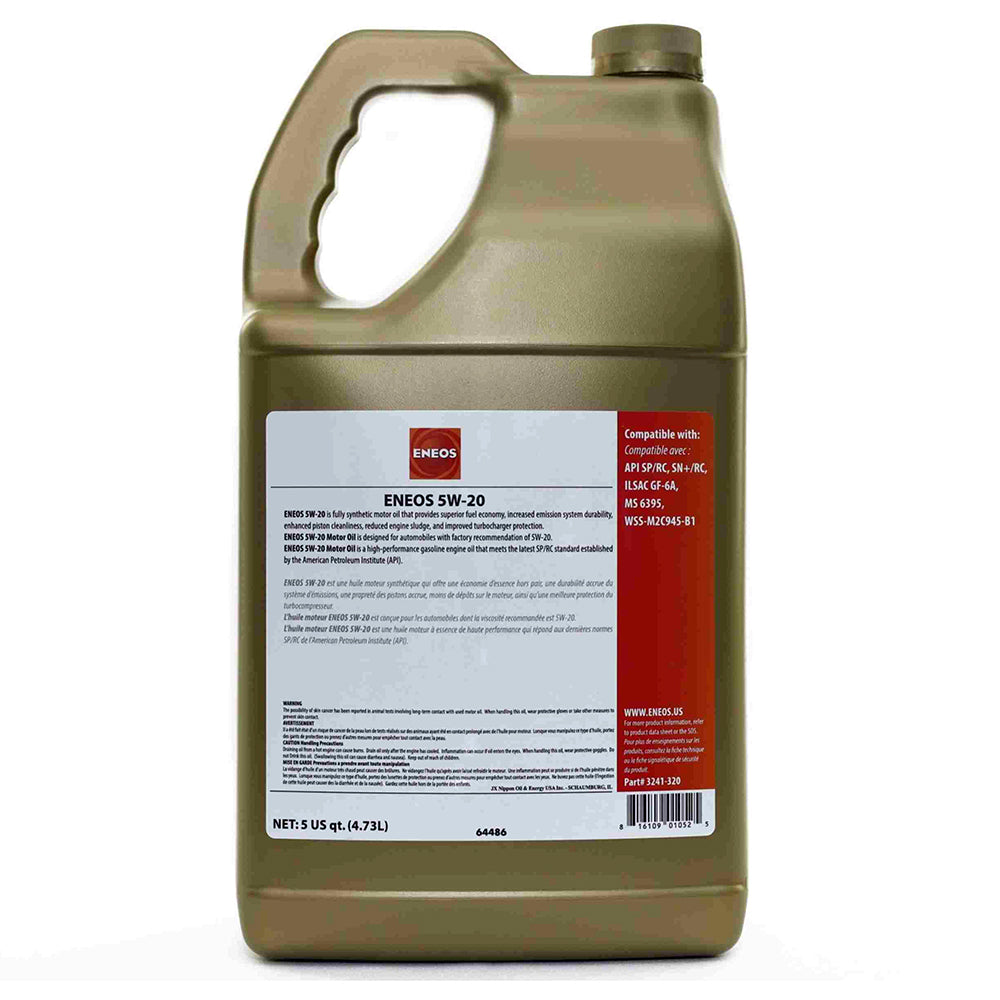 ENEOS 3241-320 5W-20 Fully Synthetic Motor Oil, 5 Quart