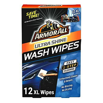 ARMOR ALL 18240 Ultra Shine Car Wash Wipes, Car Wipes for Exterior Cleaning, 12 Wipes 10 in x 15 in