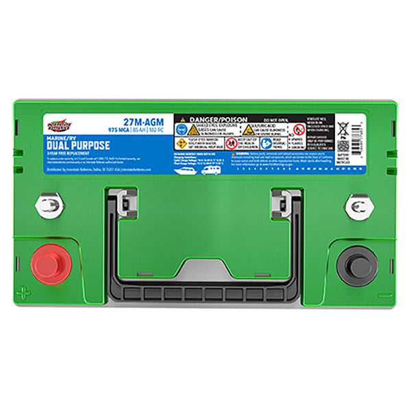 Interstate 27M-AGM AGM Dual Purpose Battery (Group 27M) CORE FEE Included!